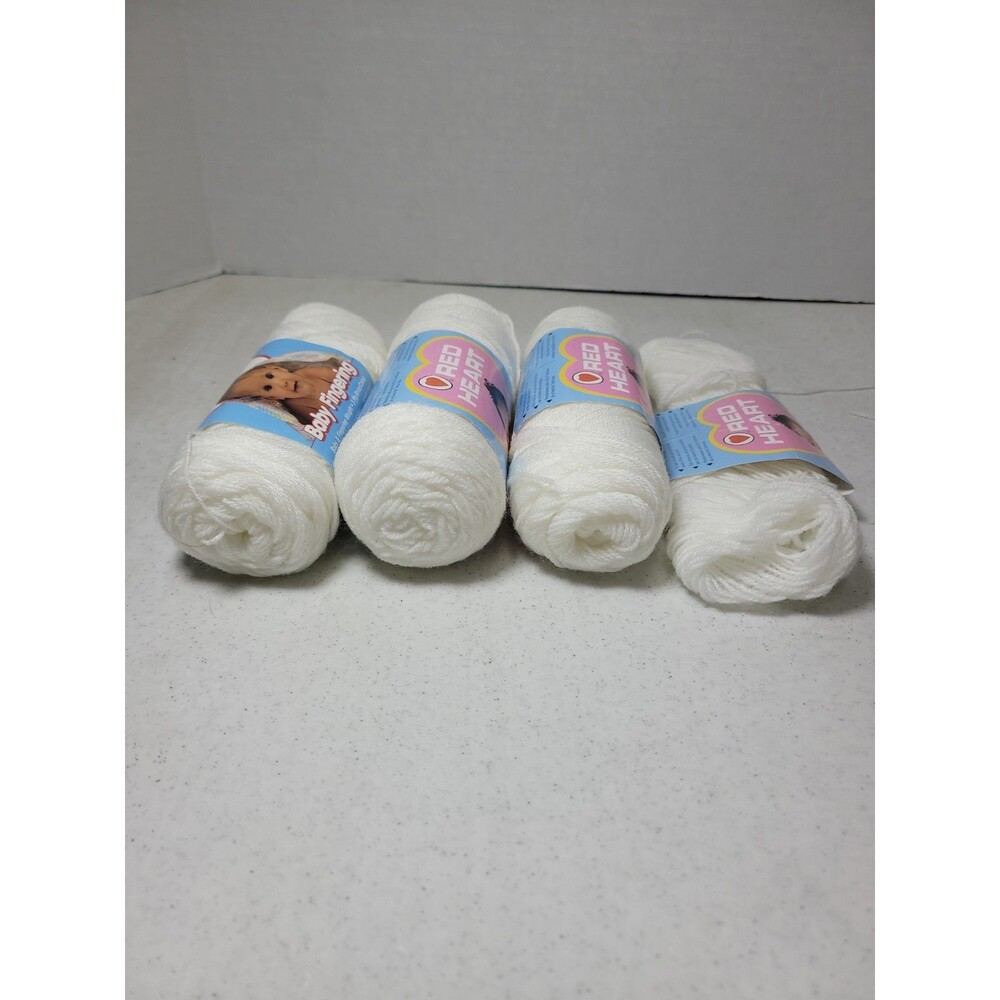 Vintage 3 Skein Red Heart Baby Fingering Yarn # 001 White 1.75 oz Acrylic